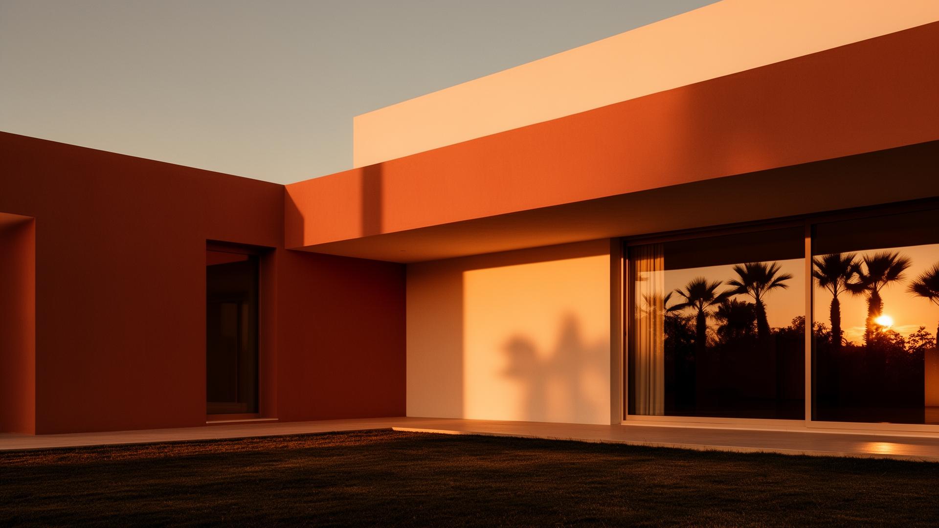 Modern home at golden hour